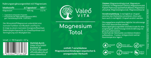 Valeo Vita Magnesium Total Etikett