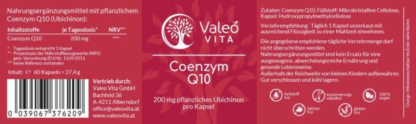 Valeo Vita Coenzym Q10 Etikett