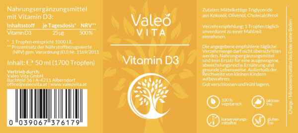 Valeo Vita Vitamin D3 Etikett