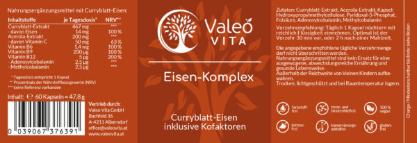 Valeo Vita Eisen-Komplex Etikett