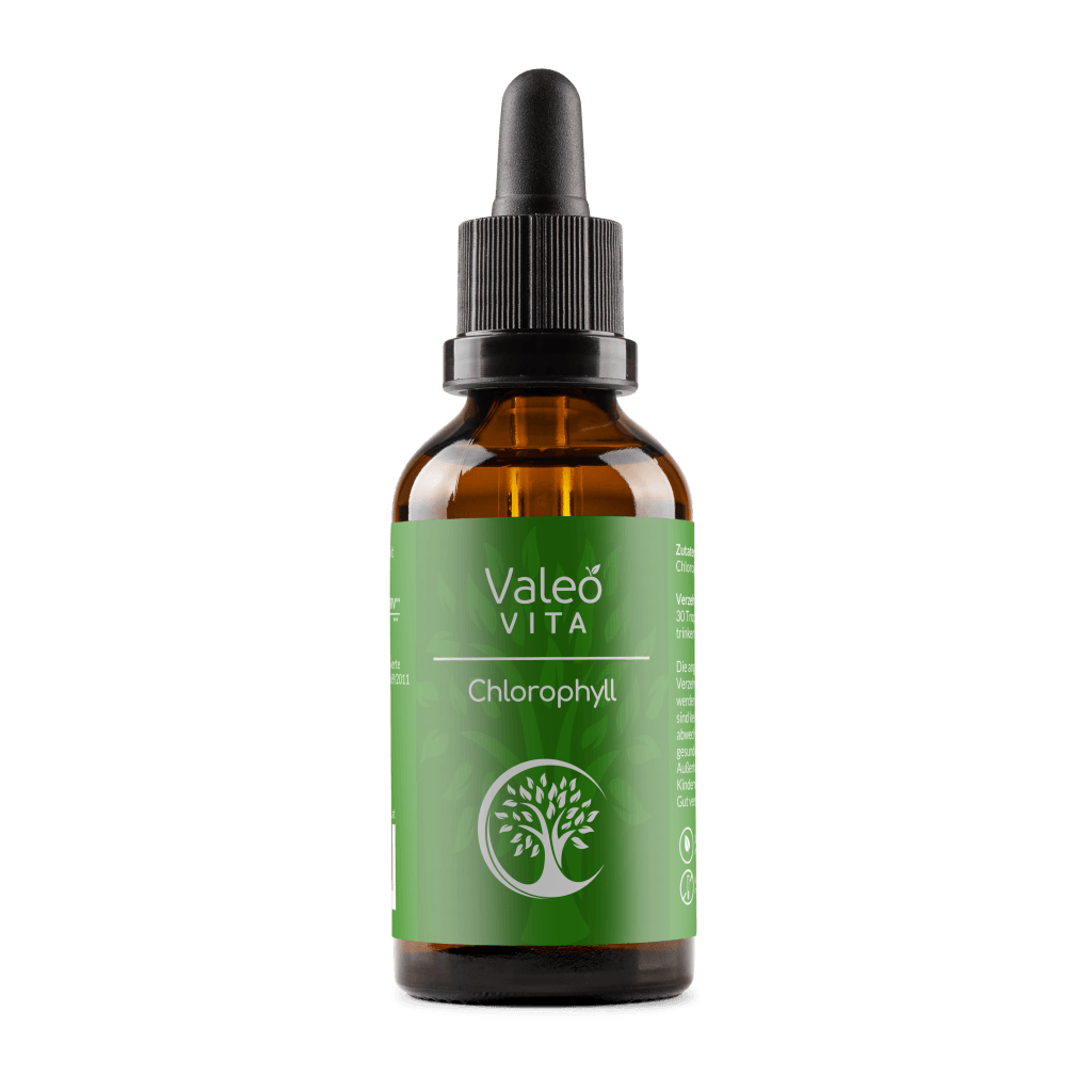 Chlorophyll Tropfen von Valeo Vita – flüssiges Chlorophyllin aus Alfalfa, 50 ml Braunglasflasche