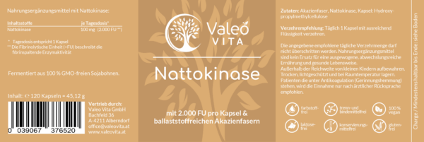 Valeo Vita Nattokinase Etikette