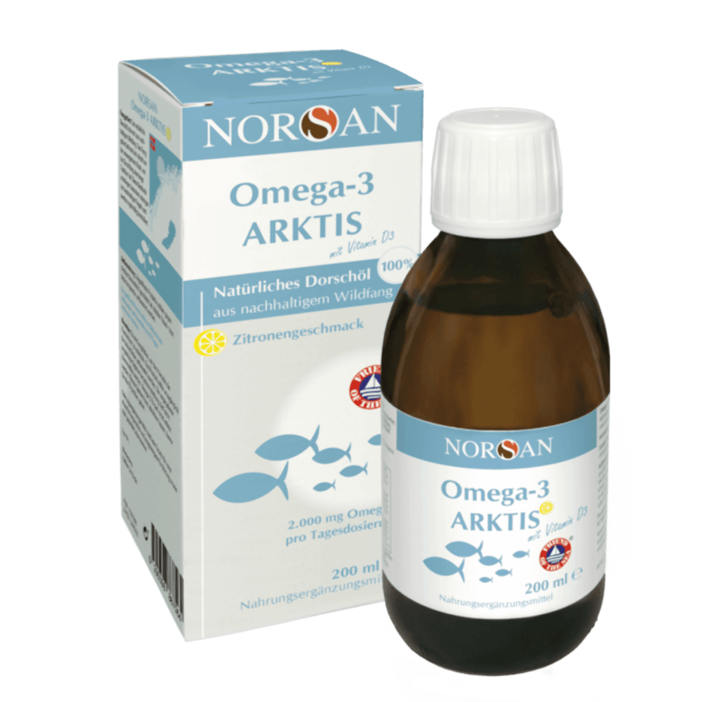 Omega-3 Arktis Öl von NORSAN – natürliches Dorschöl aus arktischem Wildfang, 200 ml Flasche