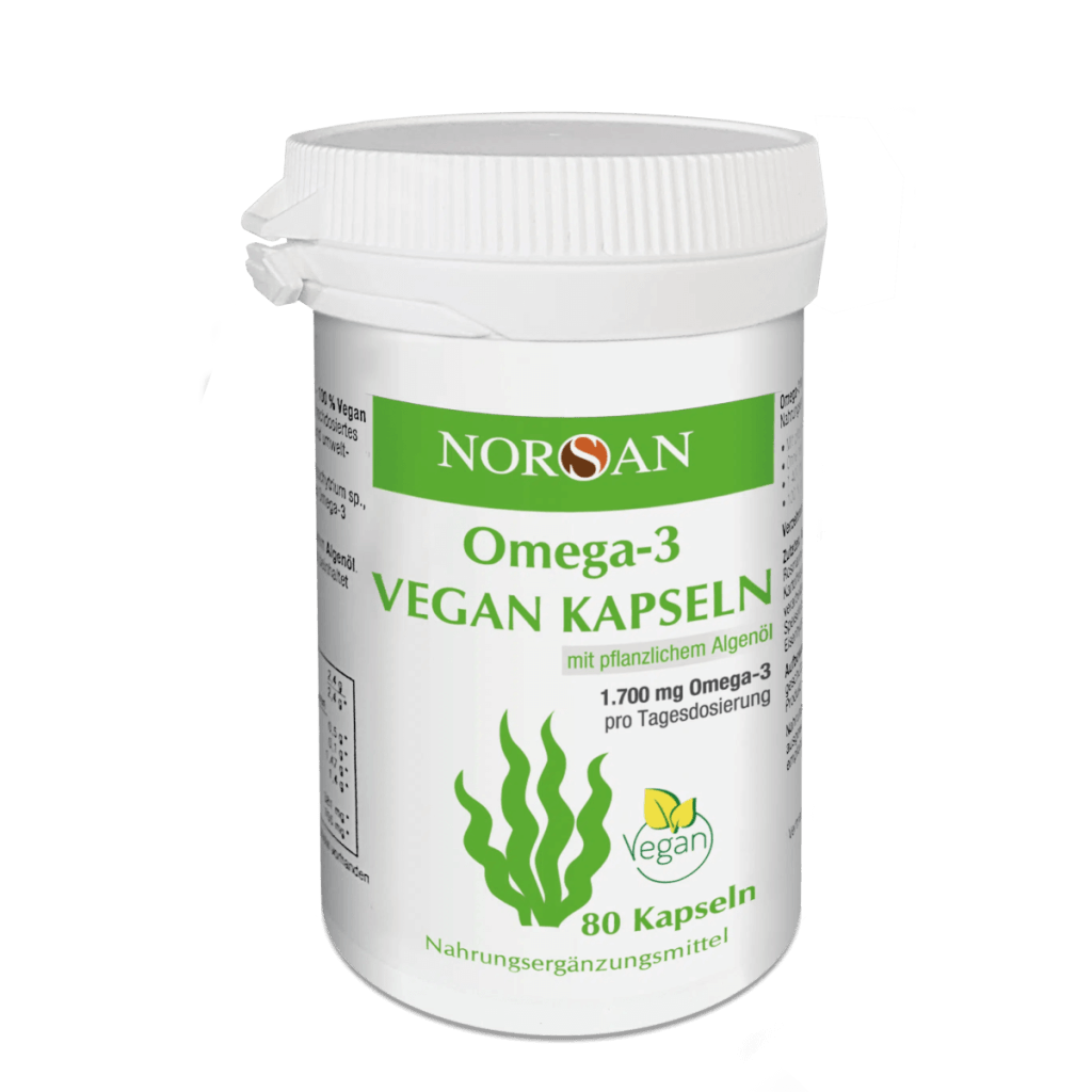 Omega-3 Vegan Kapseln von NORSAN – 1.700 mg Omega-3 aus Algenöl pro Tagesdosis, 60 Kapseln