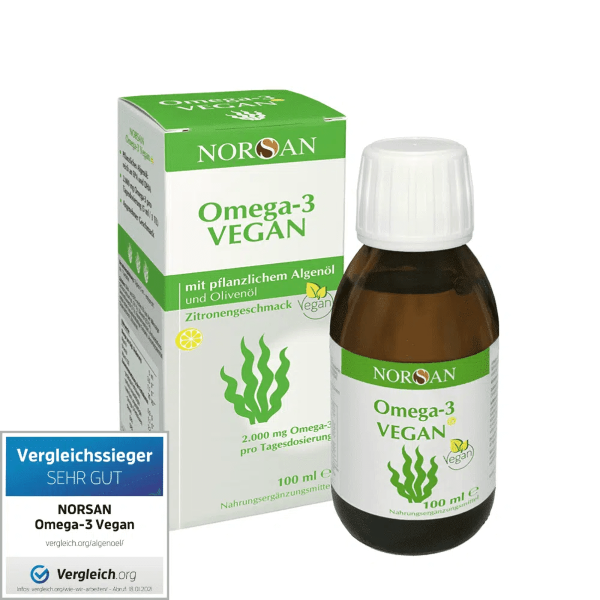NORSAN Omega-3 Vegan Öl – Pflanzliches Algenöl mit 2.000 mg Omega-3-Fettsäuren (EPA & DHA) pro Tagesdosis.