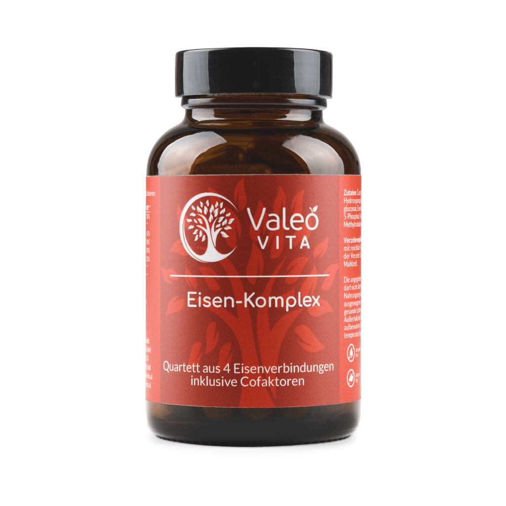 Eisen-Komplex Kapseln von Valeo Vita – 4 Eisenverbindungen mit 21 mg Eisen und Acerola-Vitamin-C