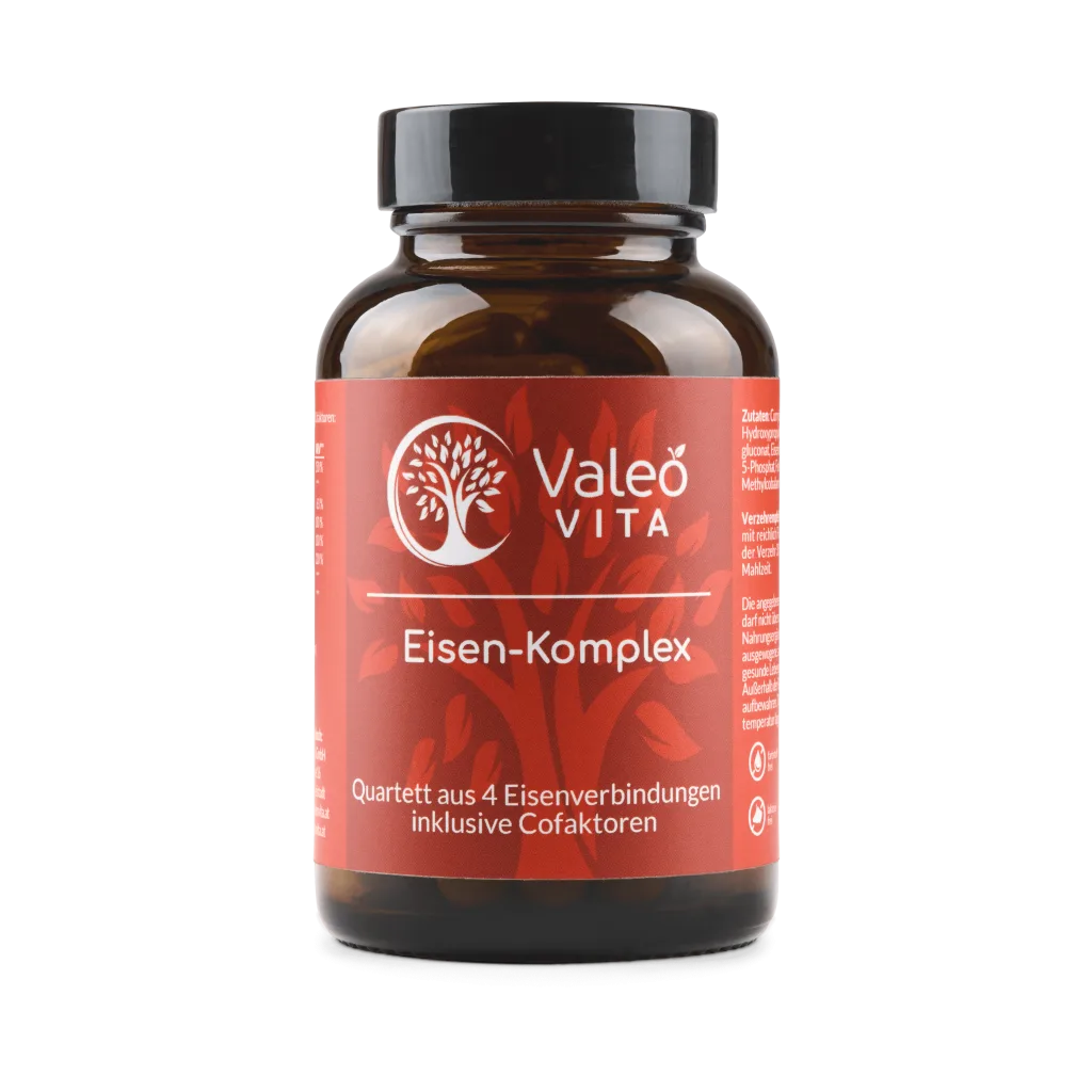 Eisen-Komplex Kapseln von Valeo Vita – 4 Eisenverbindungen mit 21 mg Eisen und Acerola-Vitamin-C