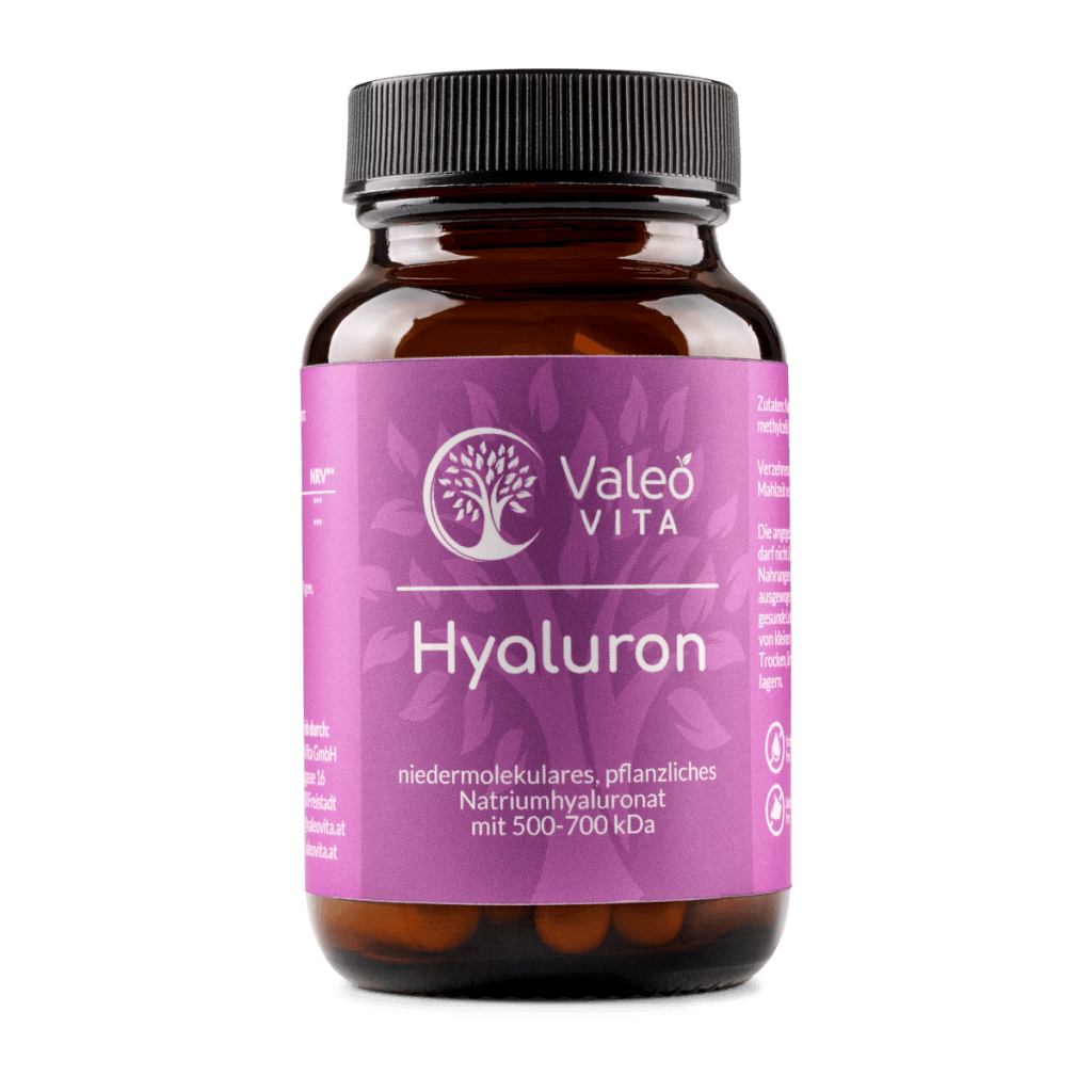 Hyaluron Kapseln von Valeo Vita – 500 mg Hyaluronsäure pro Kapsel, Molekülmasse 500–700 kDa, vegan