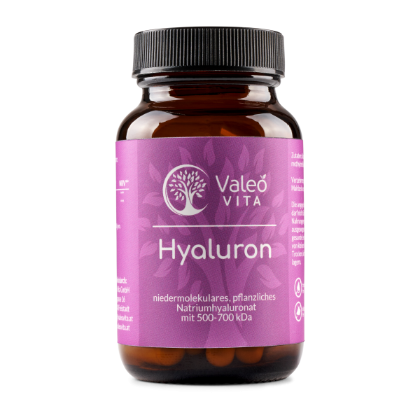 Valeo Vita Hyaluron Kapseln - vegan, 500 mg Hyaluronsäure aus Mais fermentiert, optimale Molekülmasse 500-700 kDa