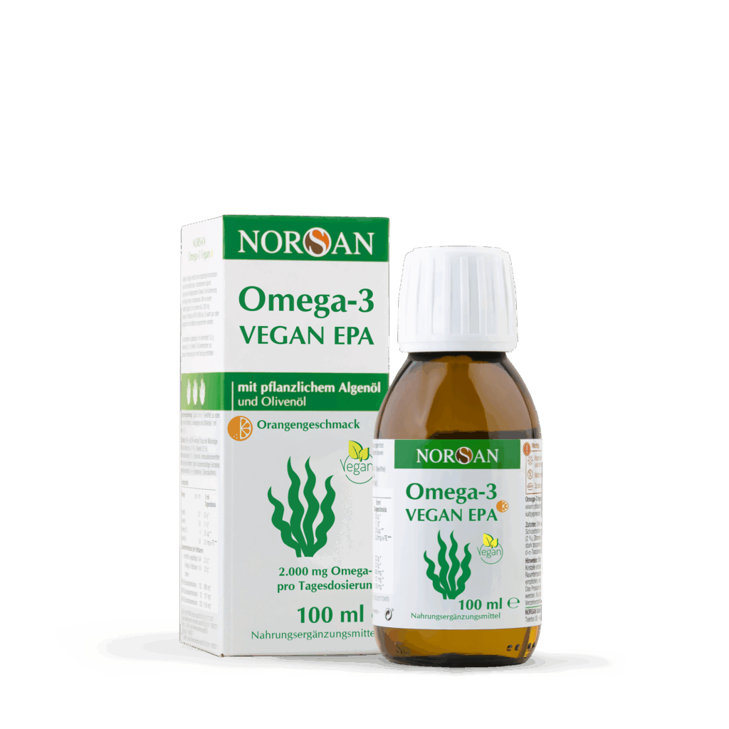 Omega-3 Vegan EPA von NORSAN – EPA-betontes Algenöl mit Vitamin D3, Flasche mit Box, 100 ml