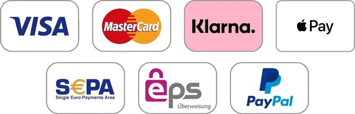 Sichere Zahlung bei Valeo Vita: Visa, Mastercard, Klarna, Apple Pay, SEPA, EPS und PayPal