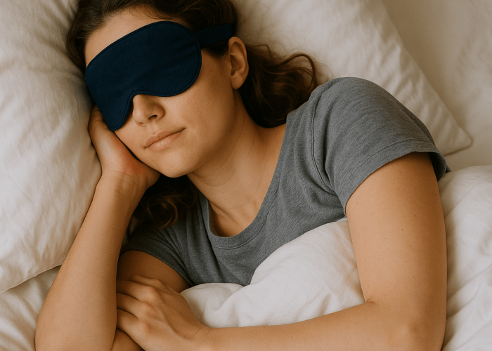schlafende Frau mit Schlafmaske